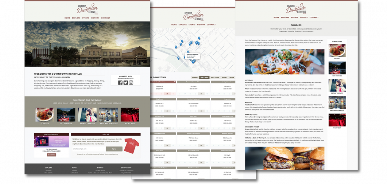 Downtown Kerrville Website Triplet